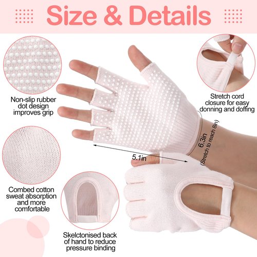 Shihanee 6 Pairs Non Slip Pilates Yoga Gloves Socks with Grip for Women Silicone Dot Grip Fingerless Gloves Socks Pilates Accessories for Ballet Barre Dance Fitness Winter Gifts