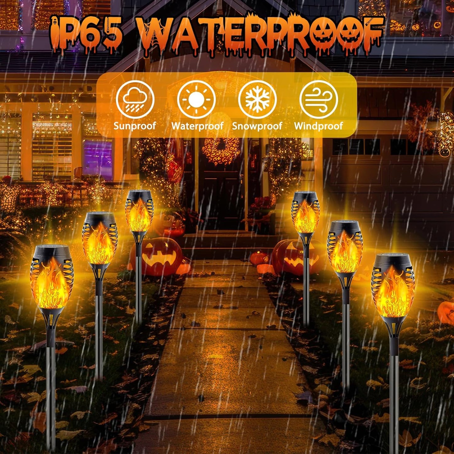 10 Pack Mini Solar Torch Lights - Flickering Flame Outdoor Decor for Halloween, Waterproof Solar Garden Pathway Lights