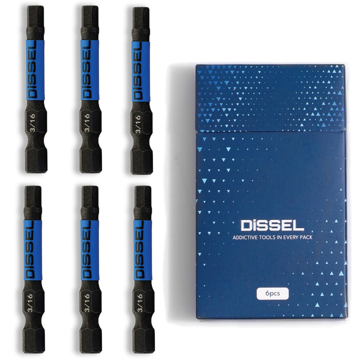 DiSSEL 3/16 Hex Bit Set - SAE Magnetic 3/16 Allen Wrench, Durable S2 Steel Hex Driver for Bike, Furniture & RC Repairs (6pc). Impact Grade Allen Bits Designed for Precision and Durability.
