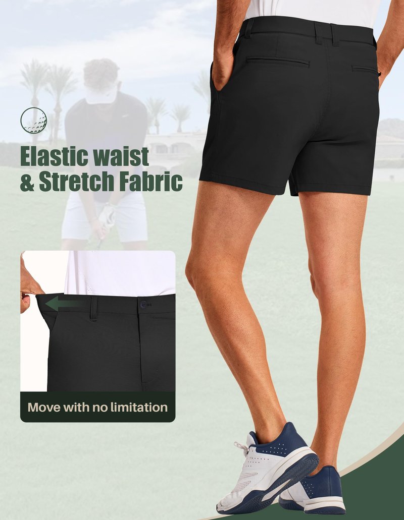 PULI Men’s Golf Shorts 5 Inch Inseam Lightweight Summer Stretch Waterproof Hiking Casual Shorts with Pockets Black 32