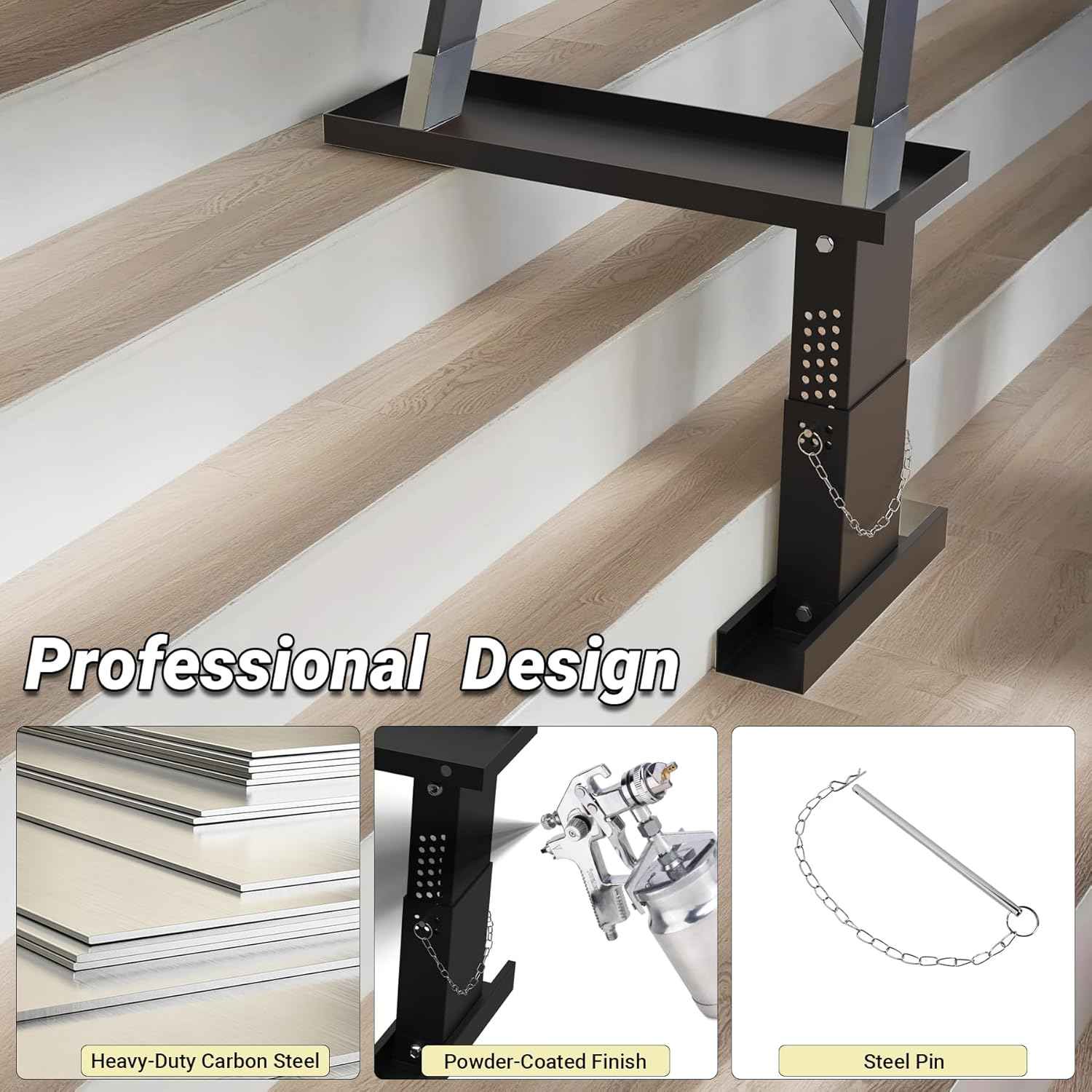 Heavy-Duty Ladder Extender for Stairs - Adjustable Non-Slip Levelers, 10.2"-16.5" Height