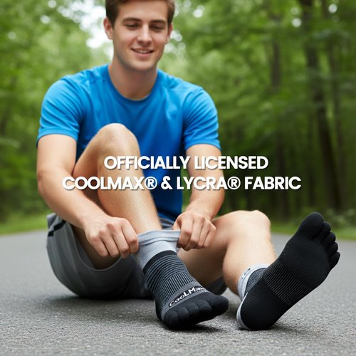 KWUKOTY Cushioned Compression Ankle Running Toe Socks COOLMAX, 3 Pairs Black Men's 10-13 Women's 11-14