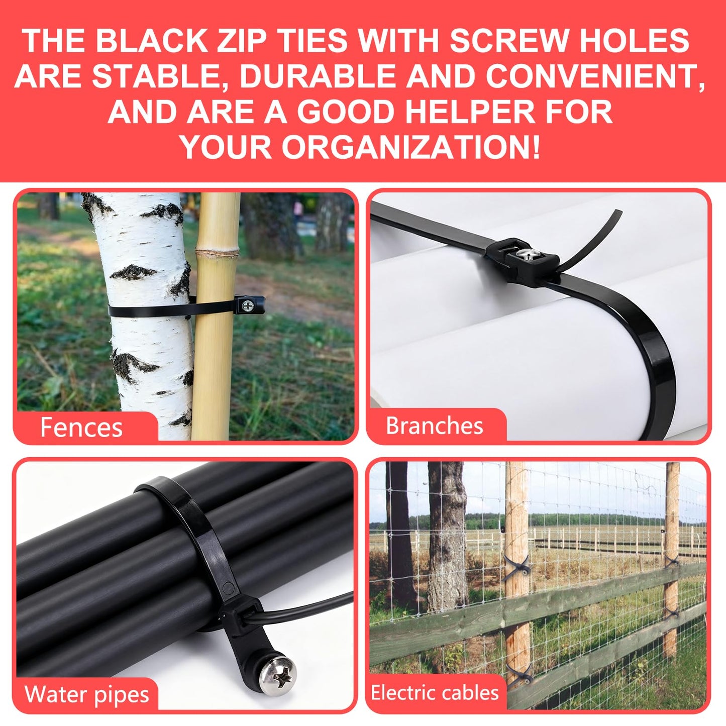 100 PCS Nylon Universal Cable Tie Buckle, Zip Ties With Screw Hole, with 50 PCS Screw Hole 75 lbs Mountable head Cable management Ties for Indoor & Outdoor Use