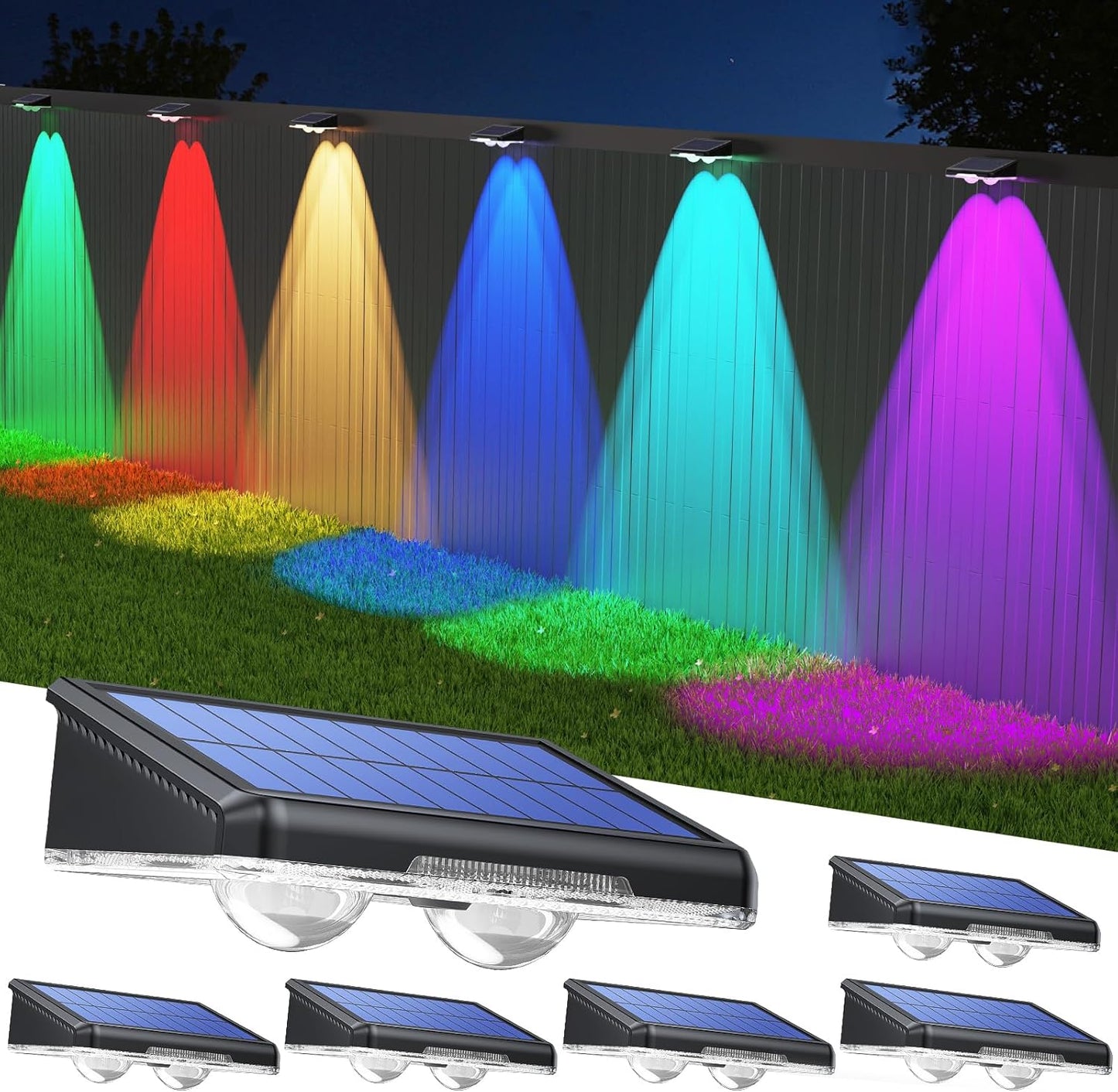 TECKNET Solar Fence Lights - 12 Pack LED Outdoor Lighting, IP66 Waterproof, Warm White & RGB Colors for Deck, Patio, Pool, and Backyard