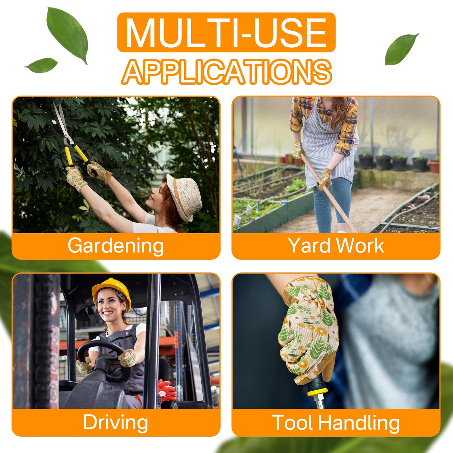 HANDLANDY Gardening Gloves for Women, Ladies Breathable Leather Garden Glove for Yard Maintenance Work Construction Tool Handling, Best Gift for Gardeners (Small)