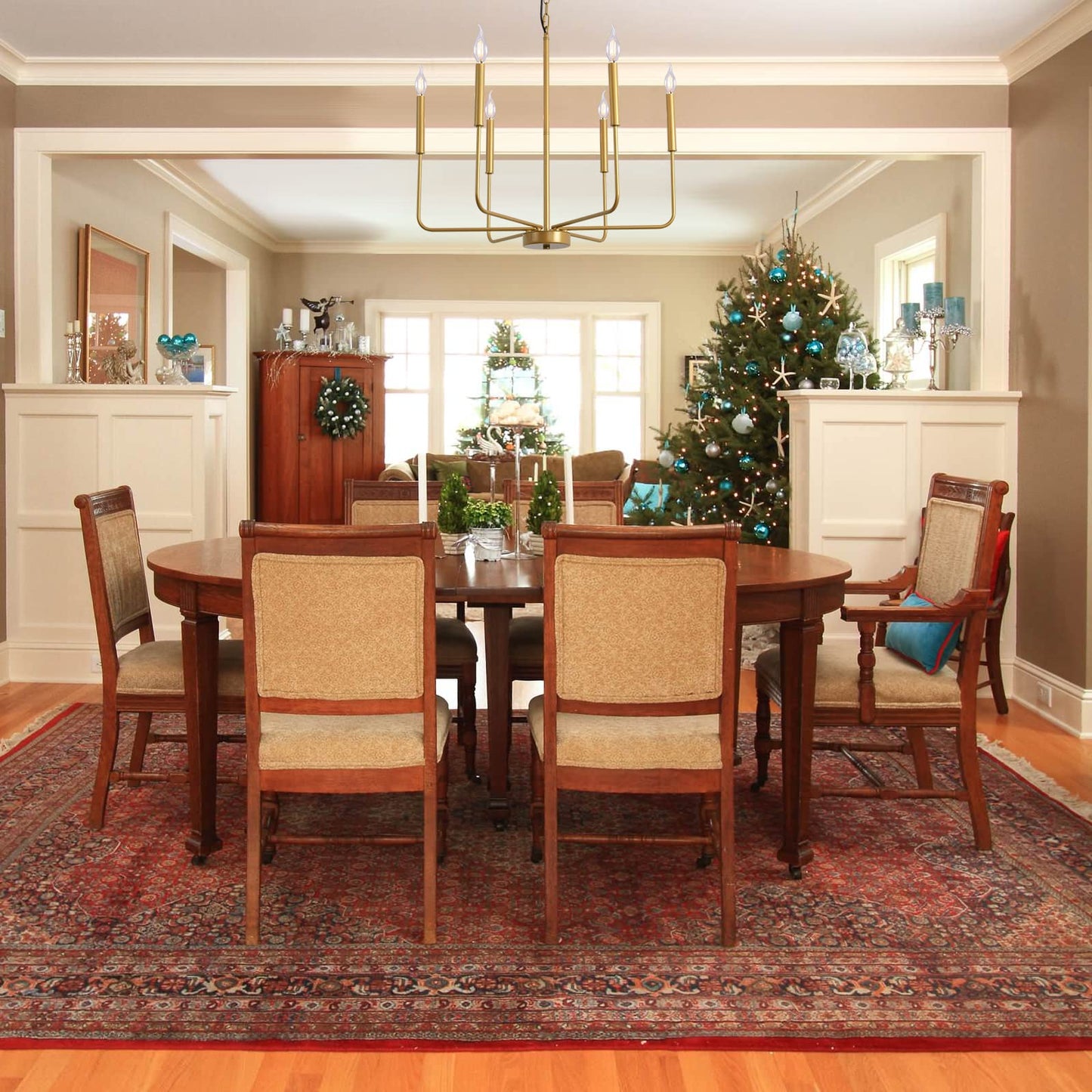 ALISADABOY Spray Gold Chandeliers for Dining Room 26.2'' Modern Farmhouse Candle Chandelier 6-Light Rustic Pendant Lighting Fixture Industrial Ceiling Light for Living Room Foyer Entryway Kitchen