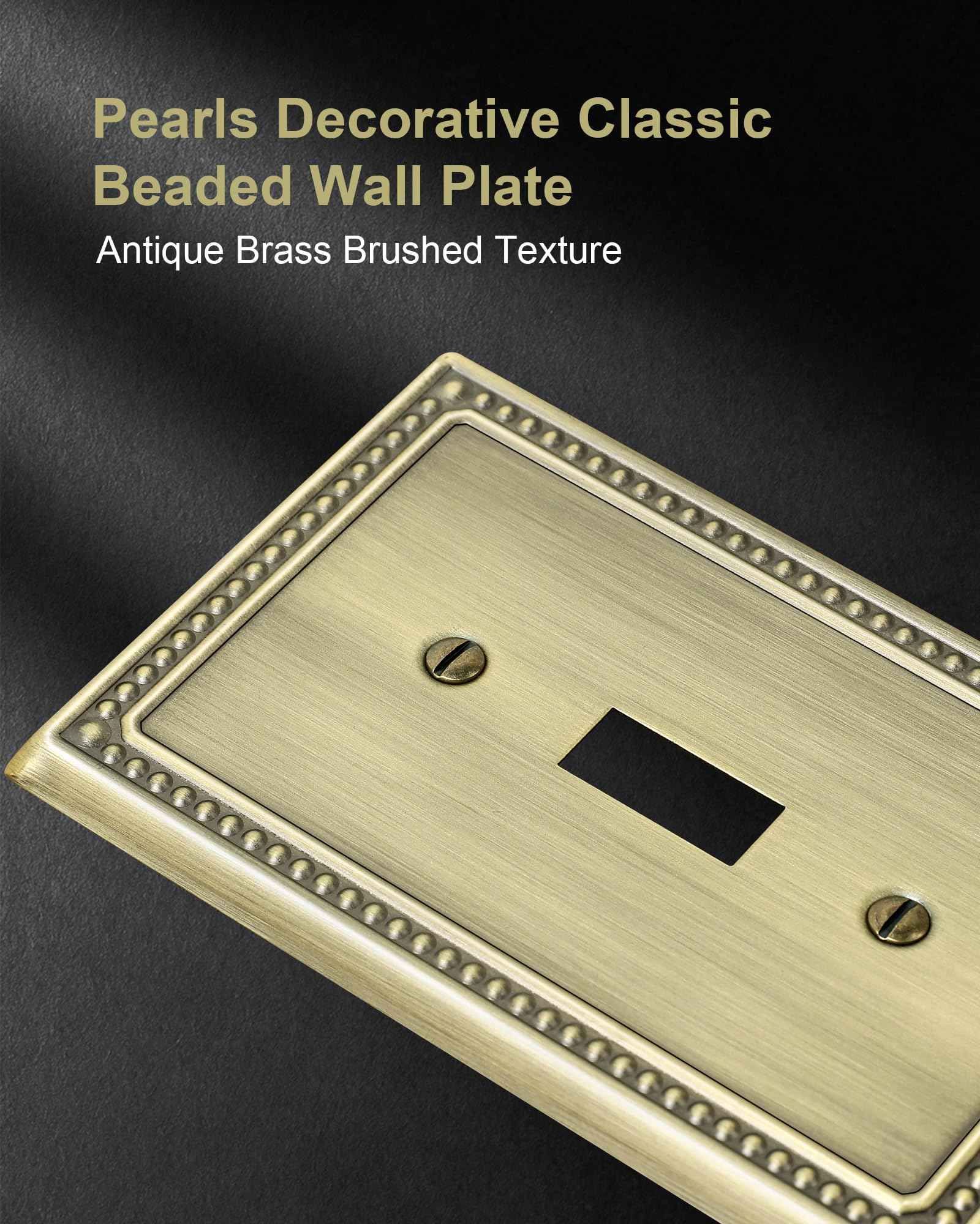 TREEWELL 6-Pack Single Toggle Light Switch Cover Plate, Pearls Decorative Switch Plate Covers, Antique Brass 1 Gang Metal Wall Plate, Corrosion Resistant