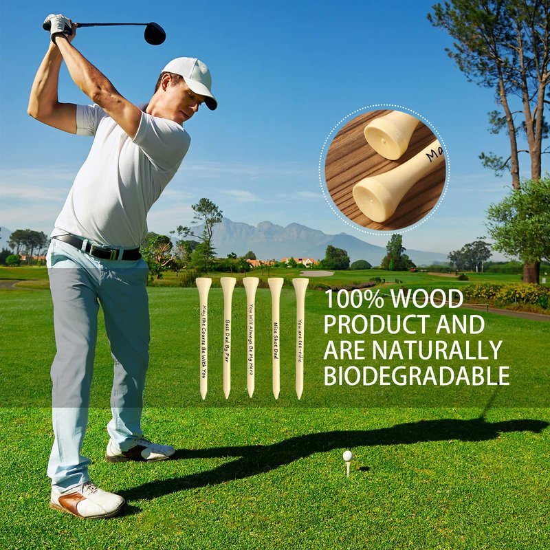 Deekin 90 PCS Christmas Dad Golf Gifts for Men, 3-1/4 inch Funny Wooden Golf Tees with Warm Words and Kraft Box, Golfing Gifts Presents for Dad Grandpa Grandfather(Natural Wood Color)
