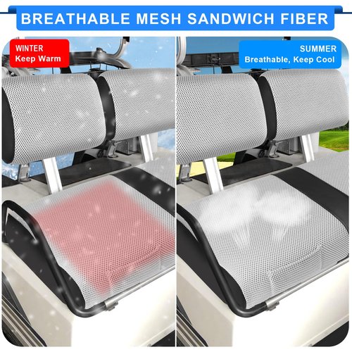 iLSKW Golf Cart Seat Covers for Club Car DS Pre-2000 Seat Cover OEM Front,Breathable Fabric and Leather Front Seat Cover,Full Wrap-Around Design of Club Car DS 1982-2000 Golf Cart Front Seat Cover