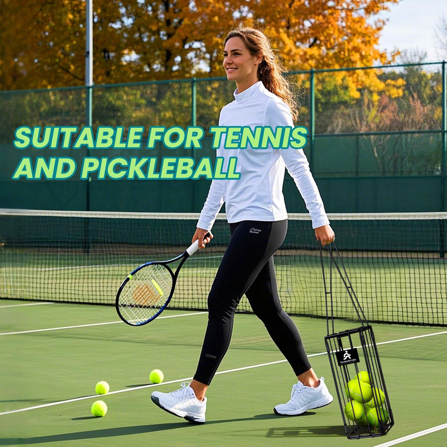 TurboStride Tennis Ball Hopper, Portable Pickleball Ball Basket for Pickup, Storage & Training (Medium)