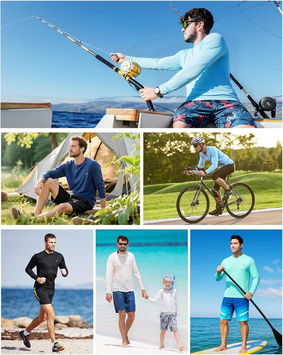 Runhit Men's UPF 50+ Sun Protection Shirt - Lightweight Long Sleeve UV Swim & Fishing Rash Guard