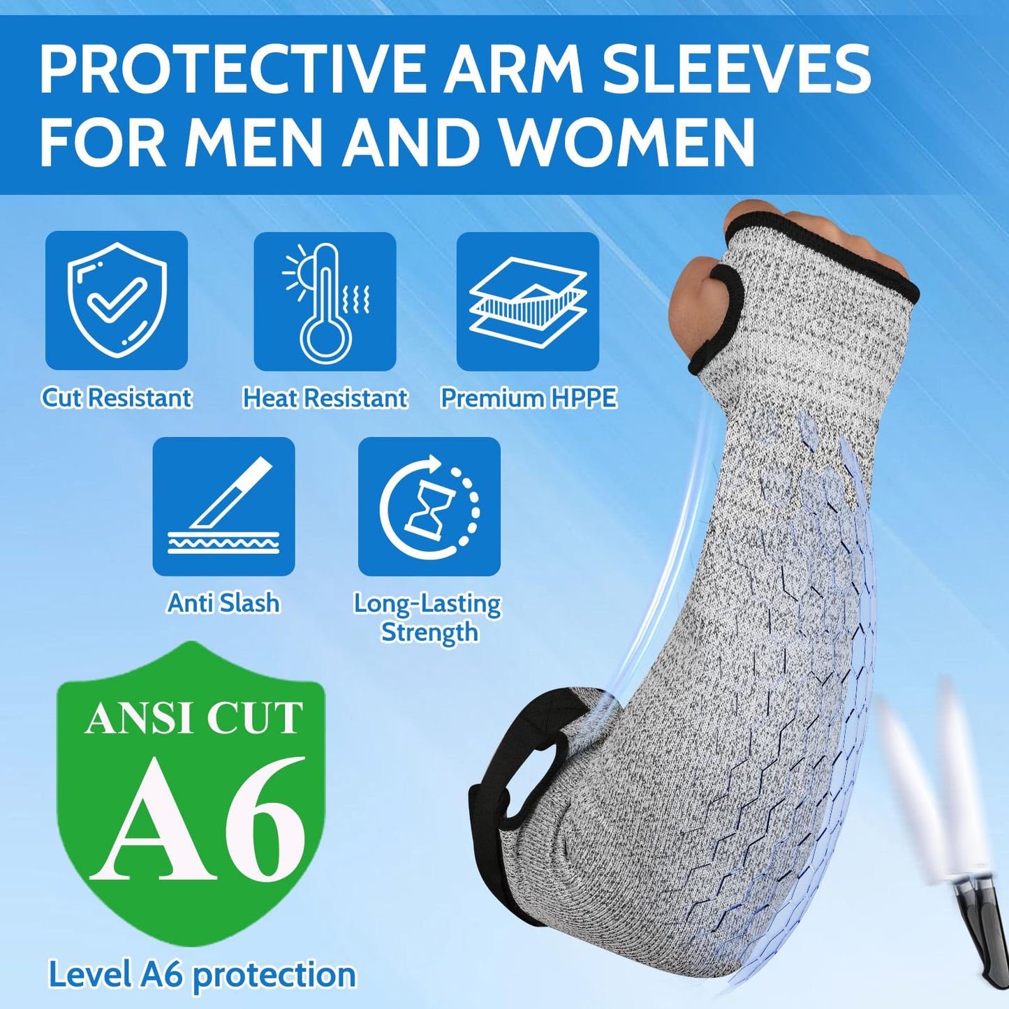 iyouthlife Cut Resistant Arm Sleeves for Men & Women, Arm Protectors for Thin Skin and Bruising, Protection Gardening Sleeves for Farming, Yard, Kitchen, Arm Guards for Biting, Pet Grooming, Grey