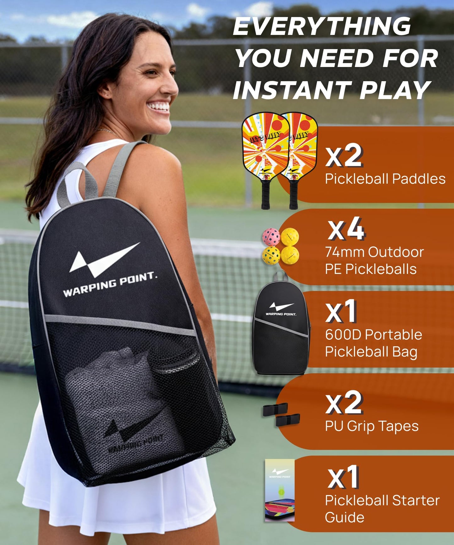 Pickleball Paddles Set of 2, Fiberglass Pickleball Set, Durable & Lightweight USAPA Approved Pickle Ball Rackets 2 Pack Pickleball Gifts for Women with Bag & Outdoor Balls for Men Beginner Adults