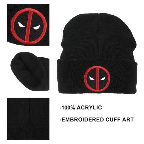 Bioworld Deadpool Logo Embroidery Acrylic Knit Standard Cuff Beanie