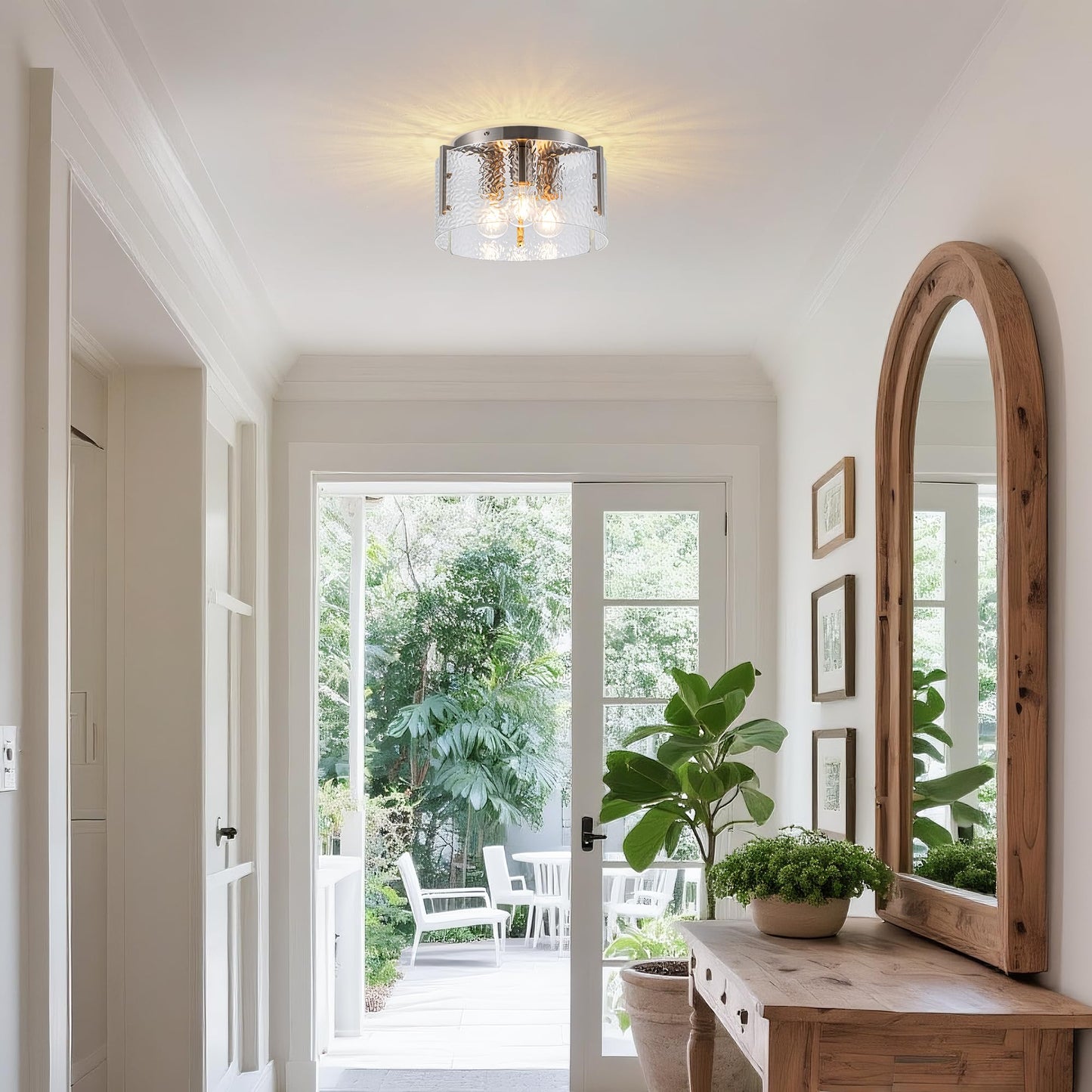 MAYNA Modern Nickel Semi Flush Mount Ceiling Light Fixture, 3-Light Glass Ceiling Light, Hallway Light Fixtures Ceiling Mount for Kitchen Entryway Bedroom Laundry Room