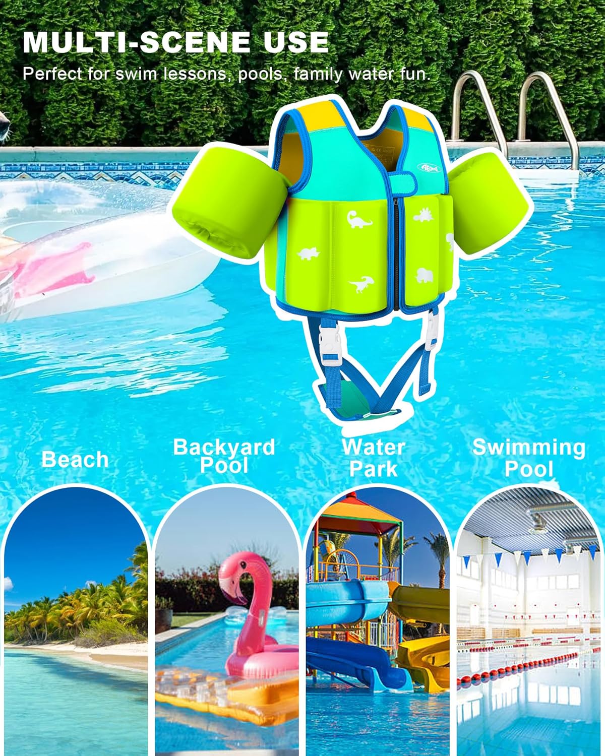 Skiennix Kids Swim Vest | Comfortable Float Jacket for Ages 1-9 | Bright Colors & Crotch Strap, 20-70 lbs