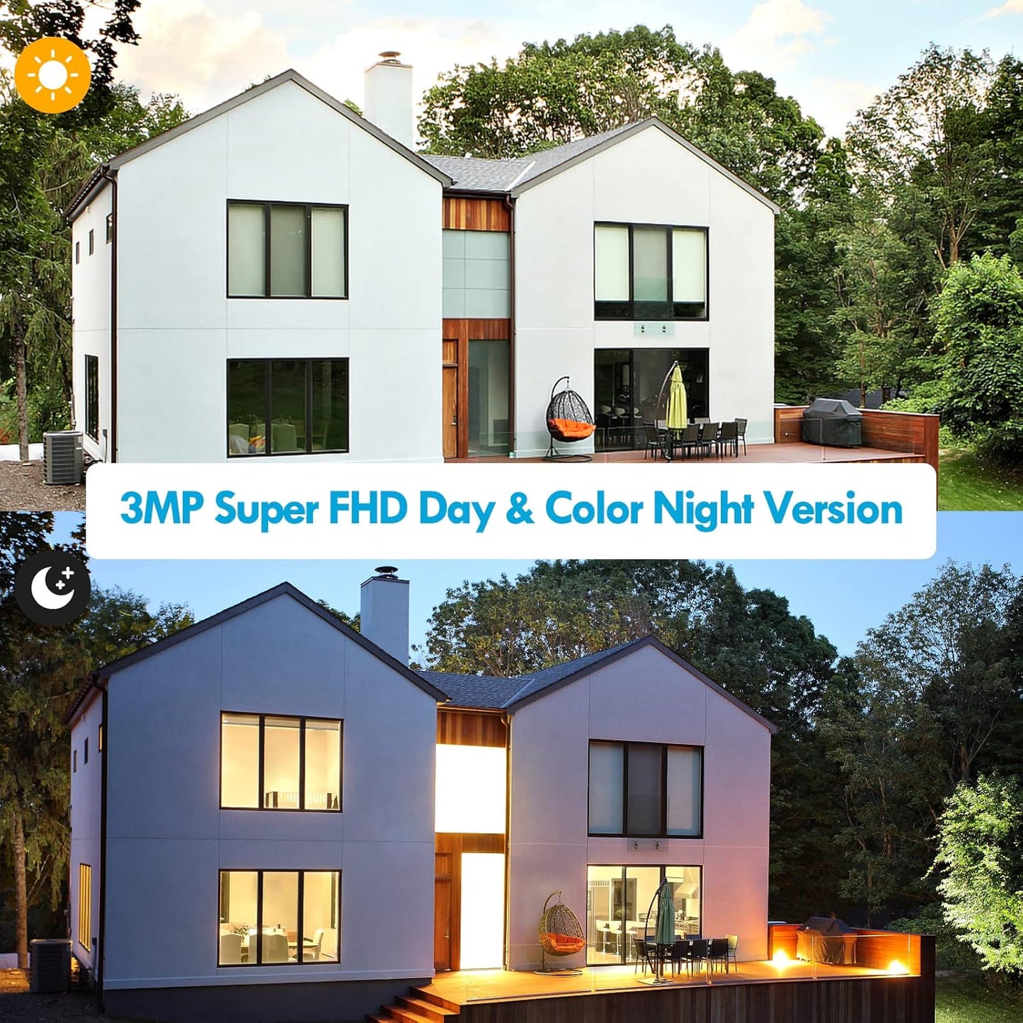 Wireless Solar Security Camera 3MP 2K FHD - 355° PTZ, Spotlight, Motion Detection, Color Night Vision