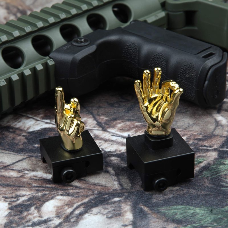 Stinger Novelty Finger Sight Set, Front and Rear Iron Sight Set, Fit Picatinny Rail and Weaver (Gold Color, Straight 90 Degree)
