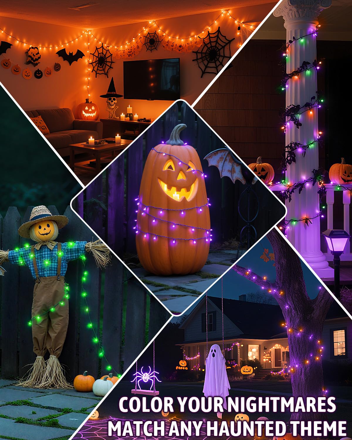 Kelumi Halloween String Lights Battery Operated, Orange Purple and Green Fairy Lights with Timer Waterproof 9.8ft 30 LED Halloween Decorations for Outdoor Indoor Patio Party Garden Yard Decor 2 Packs