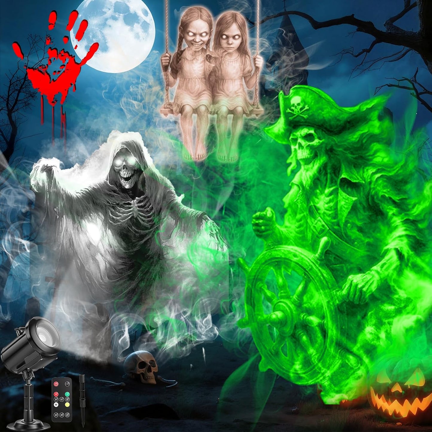 12-in-1 Halloween Projector Light - 3D Scary Ghost & Pumpkin Decorations for Outdoor & Window