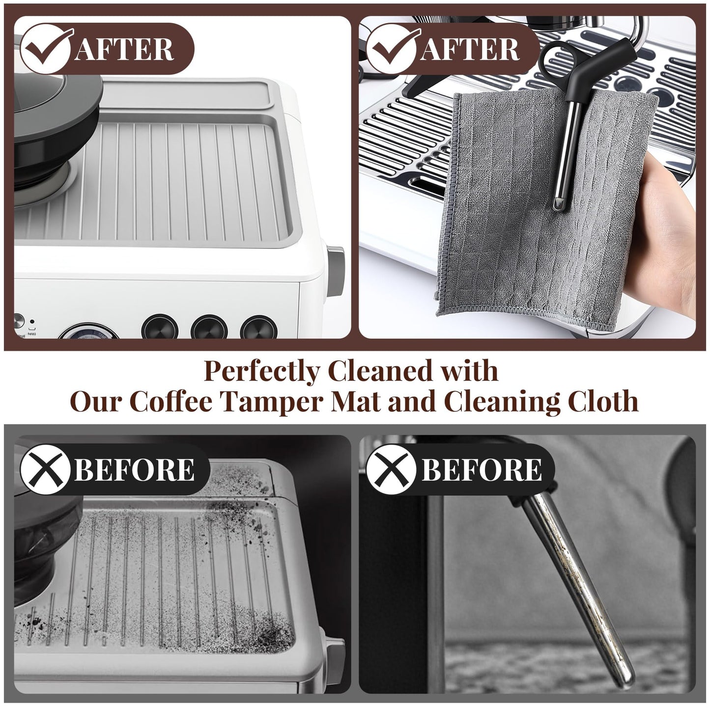 Dunkive Espresso Machine Tamping Mat Accessories Compatible with Breville 870/880, Espresso Tamper Mat and Microfiber Cloths, Food Grade Silicone and Barista towel for Coffee Bar Accessories(Gray)