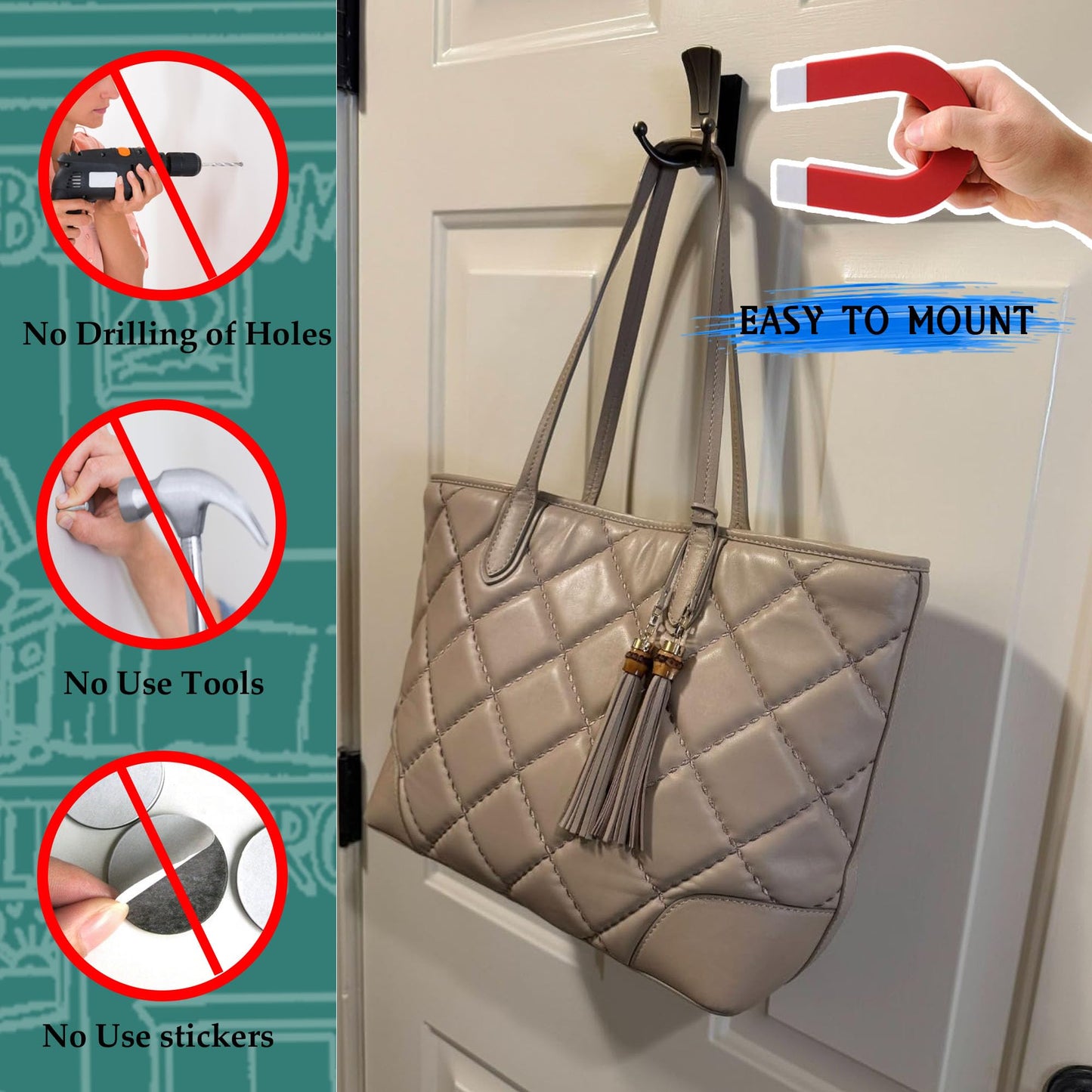 ULIBERMAGNET Magnetic Coat Hooks,Retro Heavy Duty Magnet Double Hooks for Metal Door,Cruise, Grill, Fridge, Kitchen, RVS,Coat Hanger Rack Decorative for for Towel,Coat,Bag,Umbrella