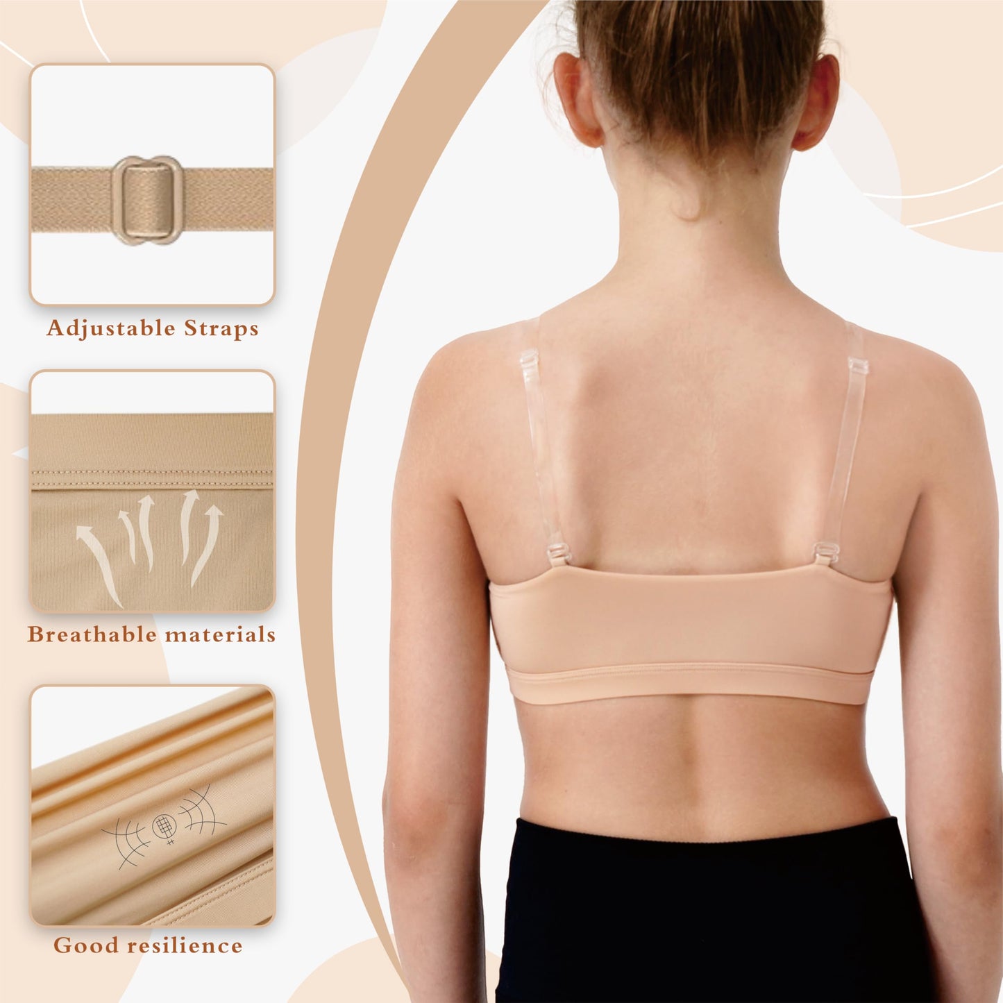 Sanstrong Dance Gymnastic Ballet Sport Bras for Girls Seamless Nude Trainning Sport Underwear Bra for Children Teens