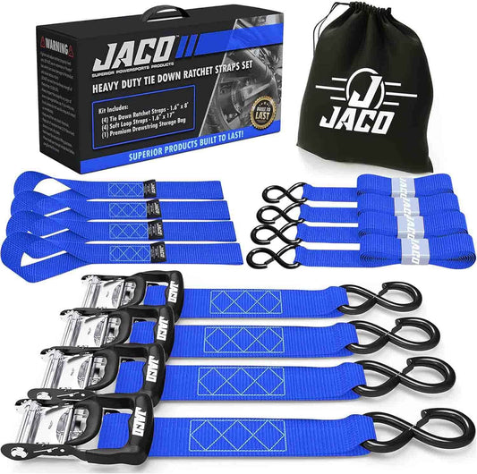 Heavy Duty Ratchet Straps 1.6" x 8ft (Pack of 4) - 5,208 lbs Tie Down Kit with Soft Loops