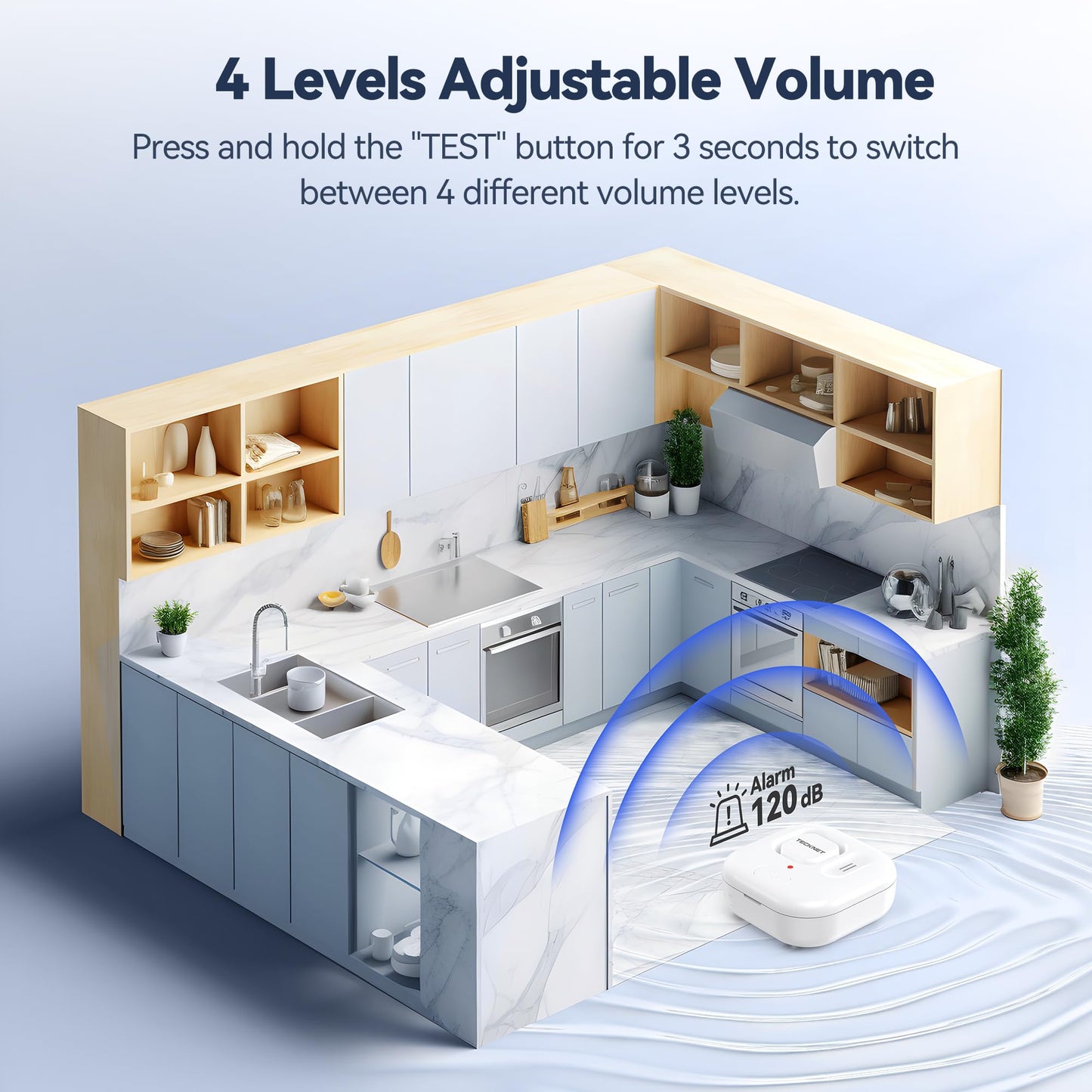 TECKNET Water Leak Detectors for Home, 120dB Water Sensor Alarm Leak Detector, IP66 Waterproof, Water Leak Detectors for Bathroom, Sink, Laundry, Window, Basements, Kitchens(1 Pack, Battery Included)