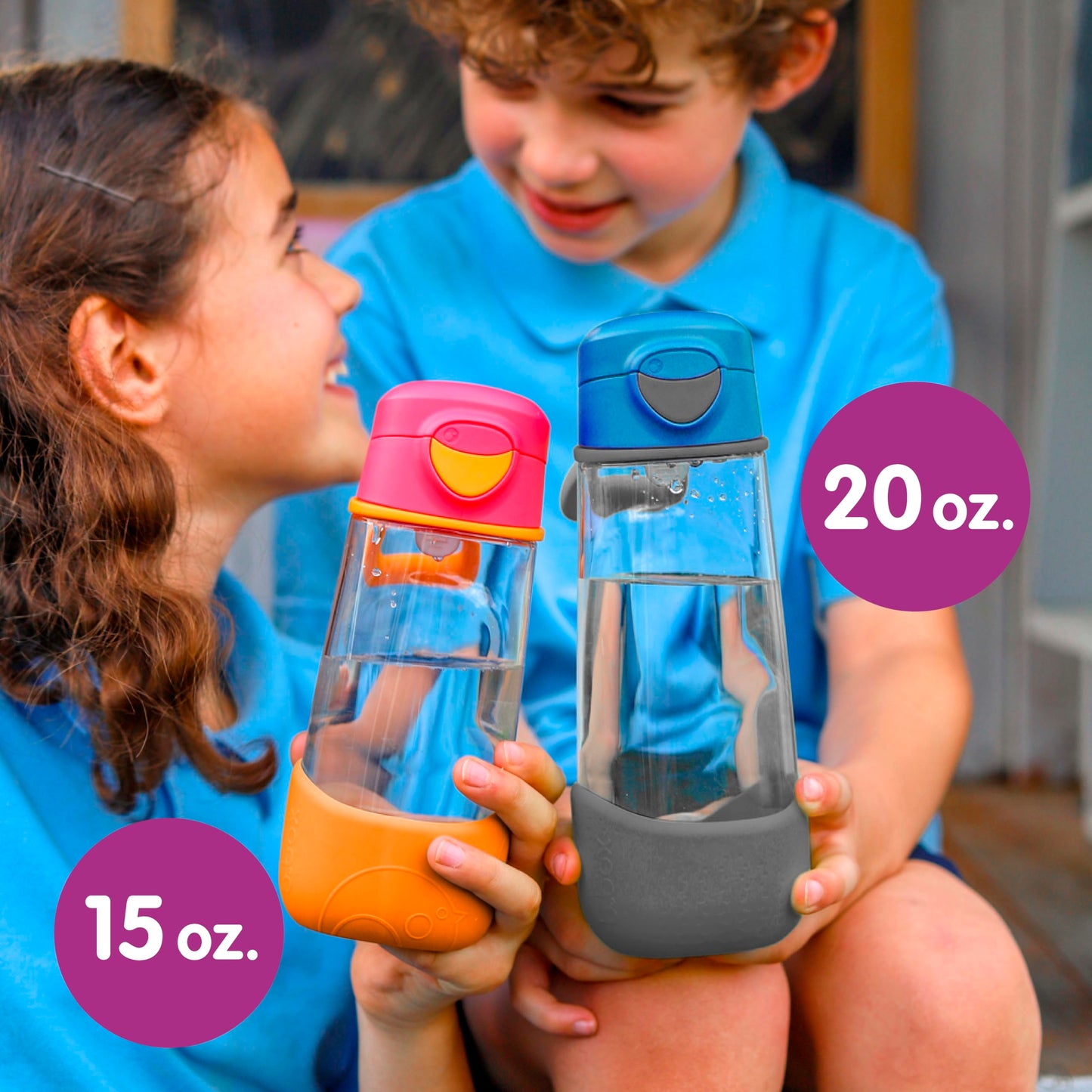 b.box 15oz Sport Spout Kids Water Bottle for School, Sports, Daycare - No-Straw Design for Easy Cleaning - Leakproof - Ergonomic Triangle Grip - Dishwasher Safe, BPA Free, PFAS Free - Blue Slate