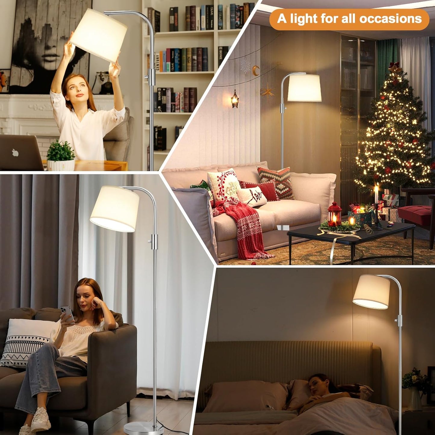 Modern Dimmable Floor Lamp with 9W LED Bulbs - Stylish Standing Light for Living Room & Bedroom (Gold & White)