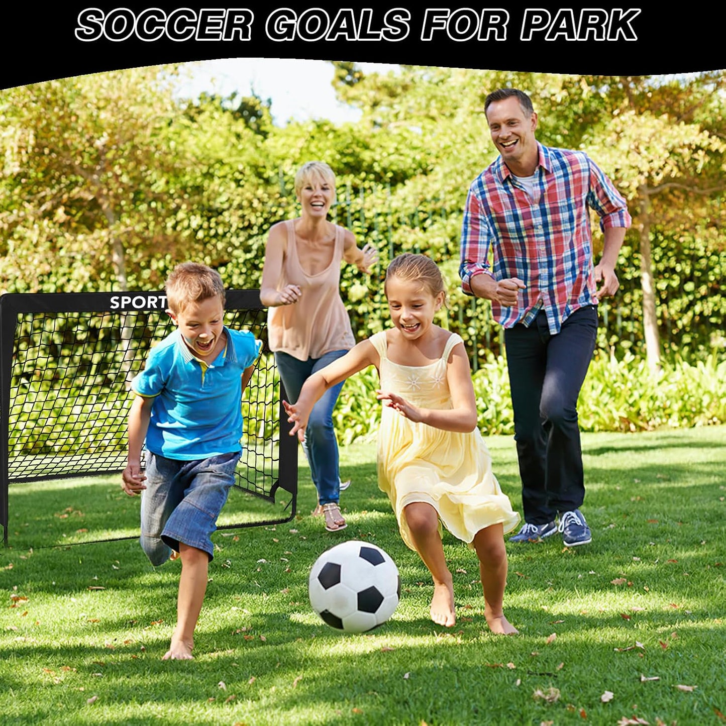 Skiennix 4' x 3' Soccer Goal Net Set - Portable Pop-Up Kids Practice Goals with Carrying Bag & Ground Pegs
