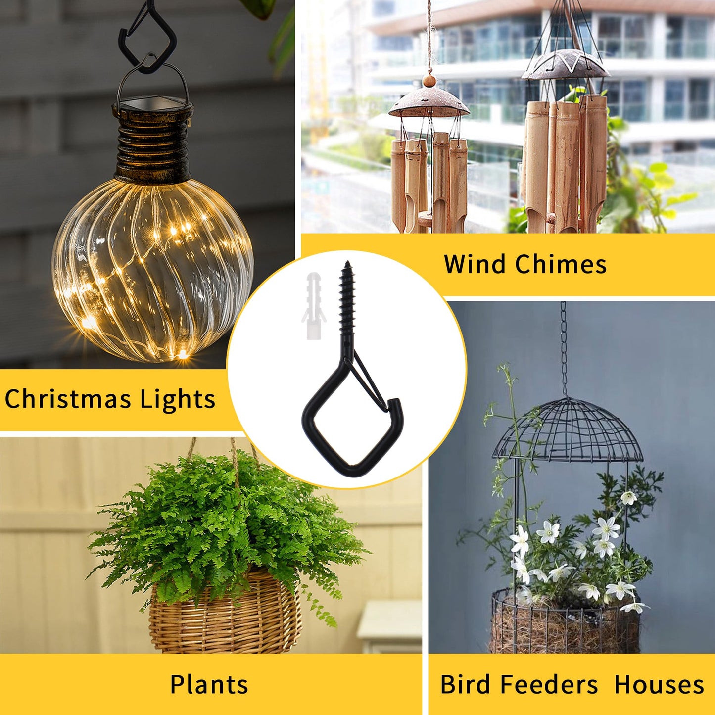 30 PCS Cup Screw-in Hanger Hooks with Safety Buckle, Windproof Screw Hooks Perfect for Hanging Outdoor String Lights, Plants, and Patio Lights,for Ceiling and Wall Mount, 2.2 Inches in White