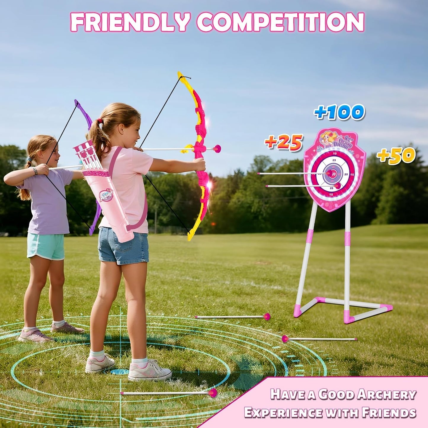 VATOS Bow and Arrow Toy Set - 4-in-1 Archery & Dart Game with LED Light, 20 Suction Cup Arrows & Glow Target | Indoor/Outdoor Fun for Kids Ages 5-12