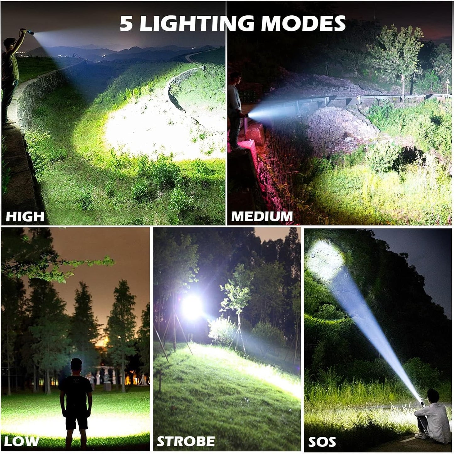 90,000 Lumens Rechargeable LED Flashlight - Super Bright, 5 Modes, Waterproof for Camping & Hiking