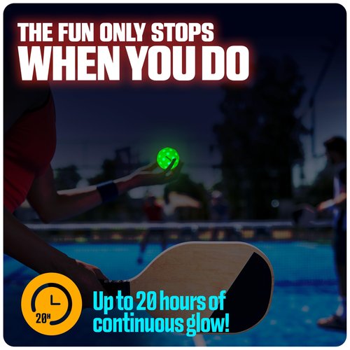 GlowCity LED Pickleball Set: Pack of 4 Glow in The Dark Pickleballs with 20 Hours of Glow Time - Great for Night Time Play