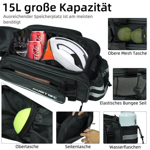 AUMTISC Bike Rear Rack Bag, 14L Bicycles Panniers Trunk Saddle Bags with Rain Cover for Ebike, Cycling Back Seat Cargo Carrier Storage Bag for Commuter Travel Outdoor