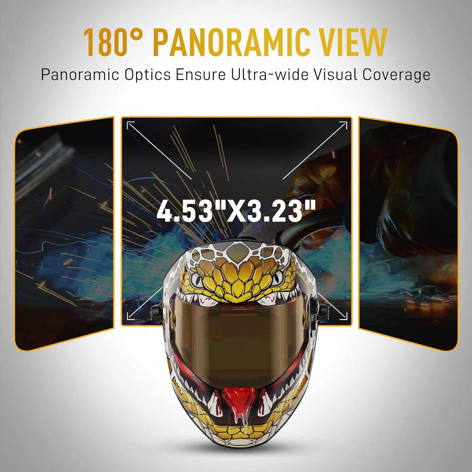ANDELI Auto Darkening Welding Helmet - 180° Panoramic View, Solar & Rechargeable, True Color Shade 4/5-9/9-13