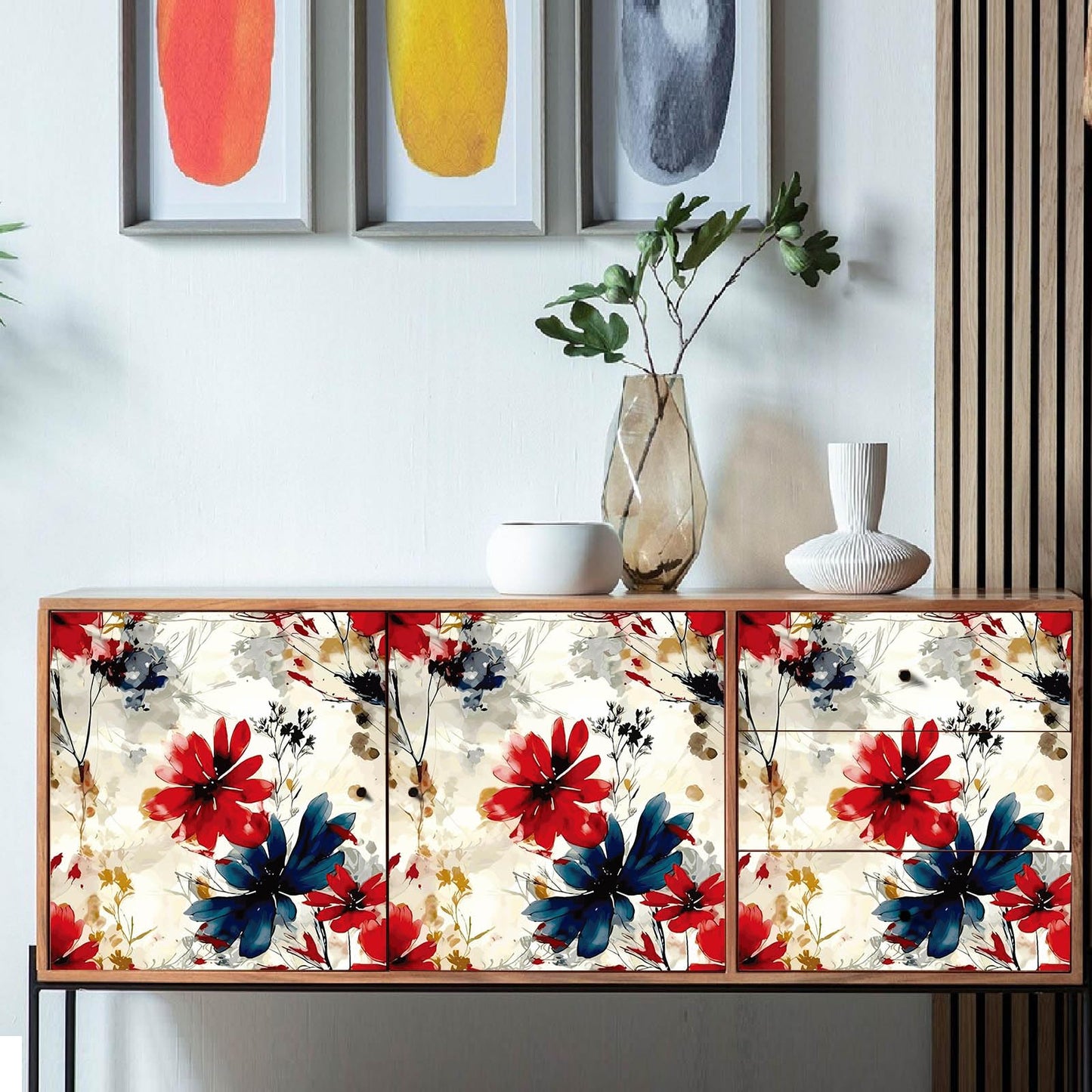 Akodm Large Red Floral Peel and Stick Wallpaper Vintage Removable Self-Adhesive Contact Paper Vinyl Thick Waterproof Renter Friendly Funky Flower Accent Wall for Bathroom 17.7"x70.8"