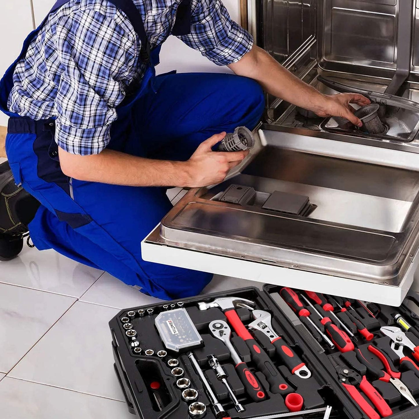 149-Piece KingTool Home Repair Tool Kit - Complete Mechanic Set with Toolbox for Home, Office & College
