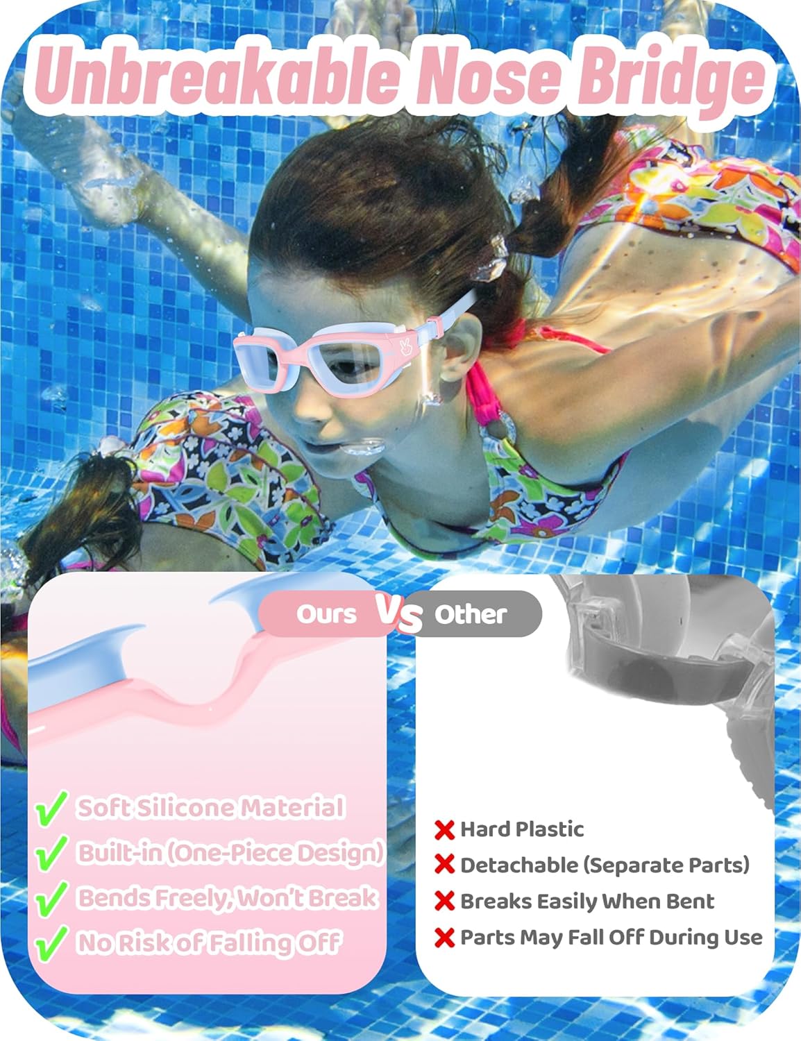 Vvinca Kids Swim Goggles - Anti-Fog, UV Protection, No Leak Design | Perfect for Ages 3-14