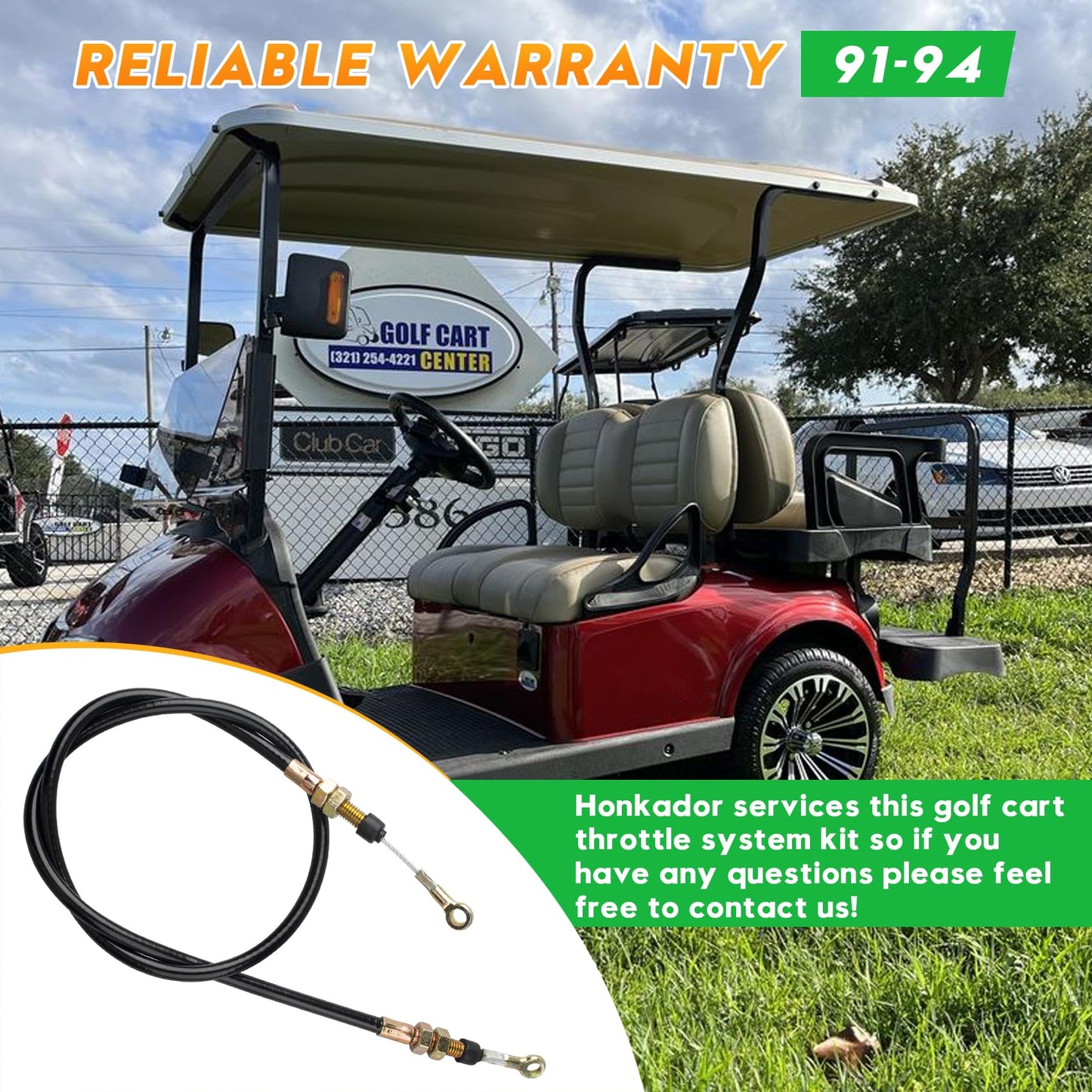 Honkador Golf Cart Accelerator Cable/Throttle Cable - Compatible with EZGO Marathon (91-94) 4-Cycle Models - Replacement for EZGO Accelerator Cables & Throttle Reducer, 1 PCS