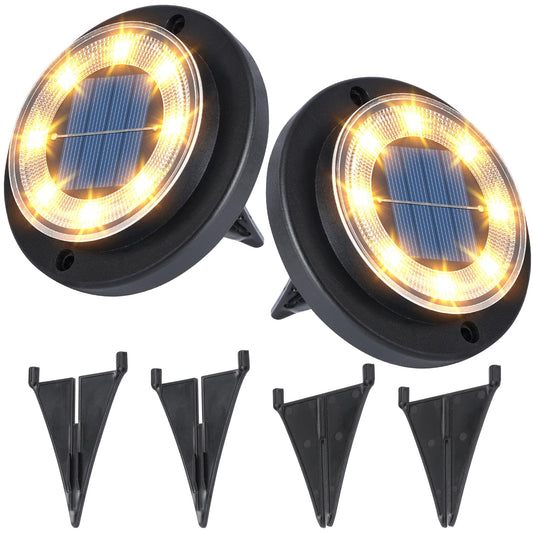 Flacchi Solar Ground Lights - Solar Powered Lights Outdoor Solar Disk Light Waterproof Landscape Light for Patio Yard Pathway Walkway Driveway (Warm White, 2 Pack)