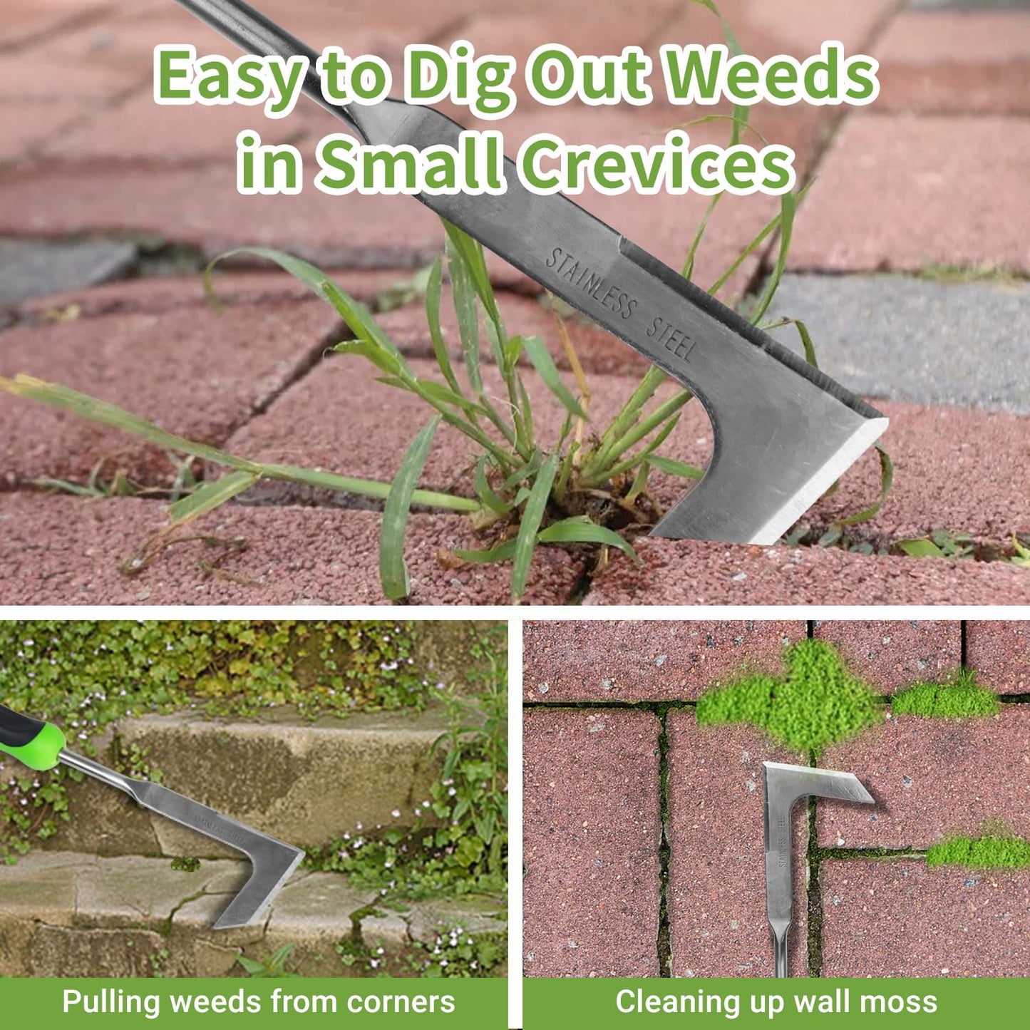 Juxifyron Weed Puller Tool, Manual Hand Weeder Tool, Crack Weeder Crevice Weeding Tool Stainless Steel, Paving Brick Moss Dandelion Removal, 2 Pack Weed Remover Tool for Garden Patio