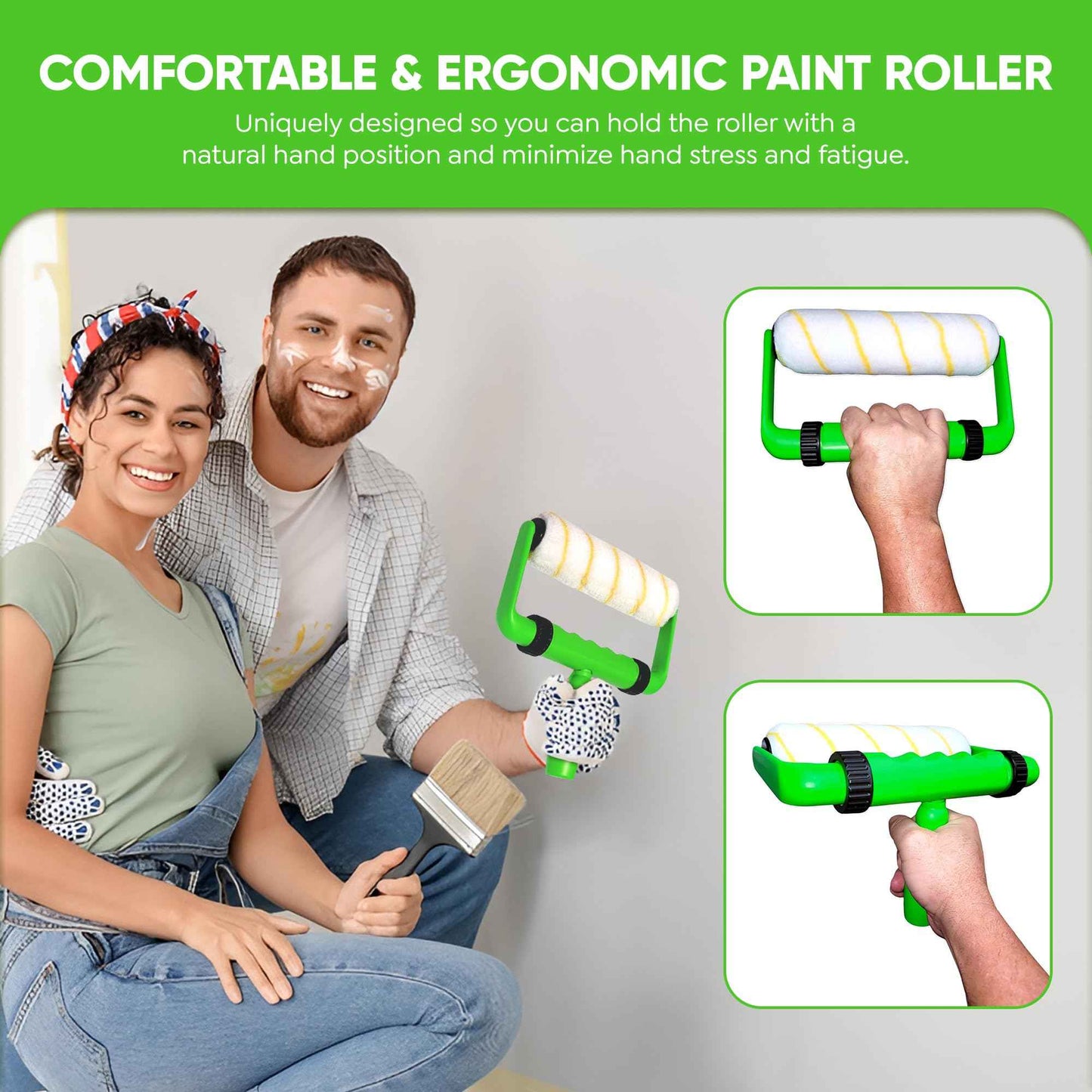 BetterGrip Ergonomic Paint Roller - 9 inch Paint Roller Frame Kit with Extension Handle - Comfortable Grip to Minimize Hand Stress & Fatigue, Finish Your Paint Projects Quicker