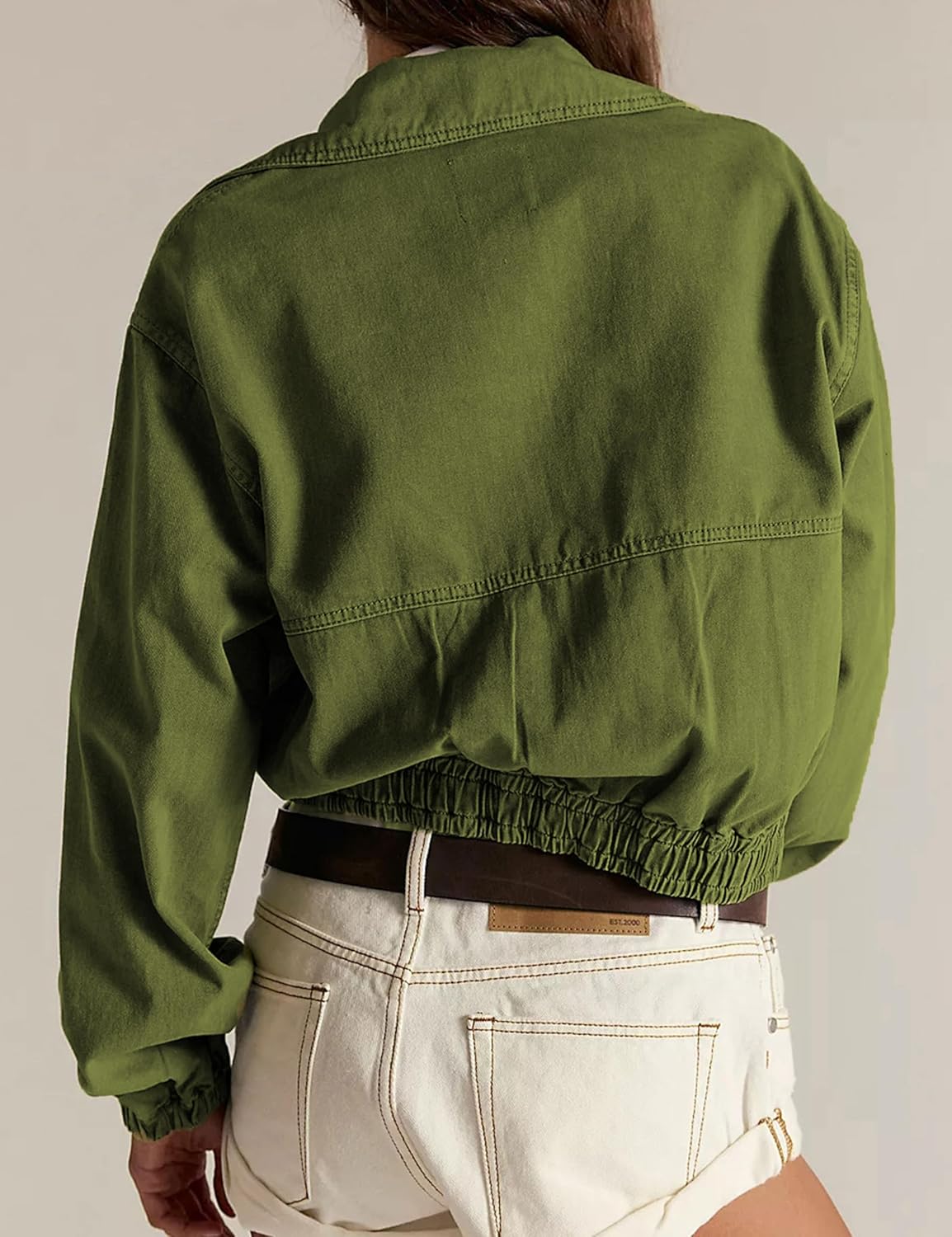 Zontroldy Women's Cropped Track Jacket - Long Sleeve Zip-Up Utility Coat with Pockets