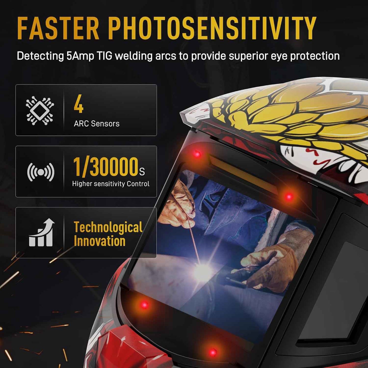 ANDELI Auto Darkening Welding Helmet - 180° Panoramic View, Solar & Rechargeable, True Color Shade 4/5-9/9-13