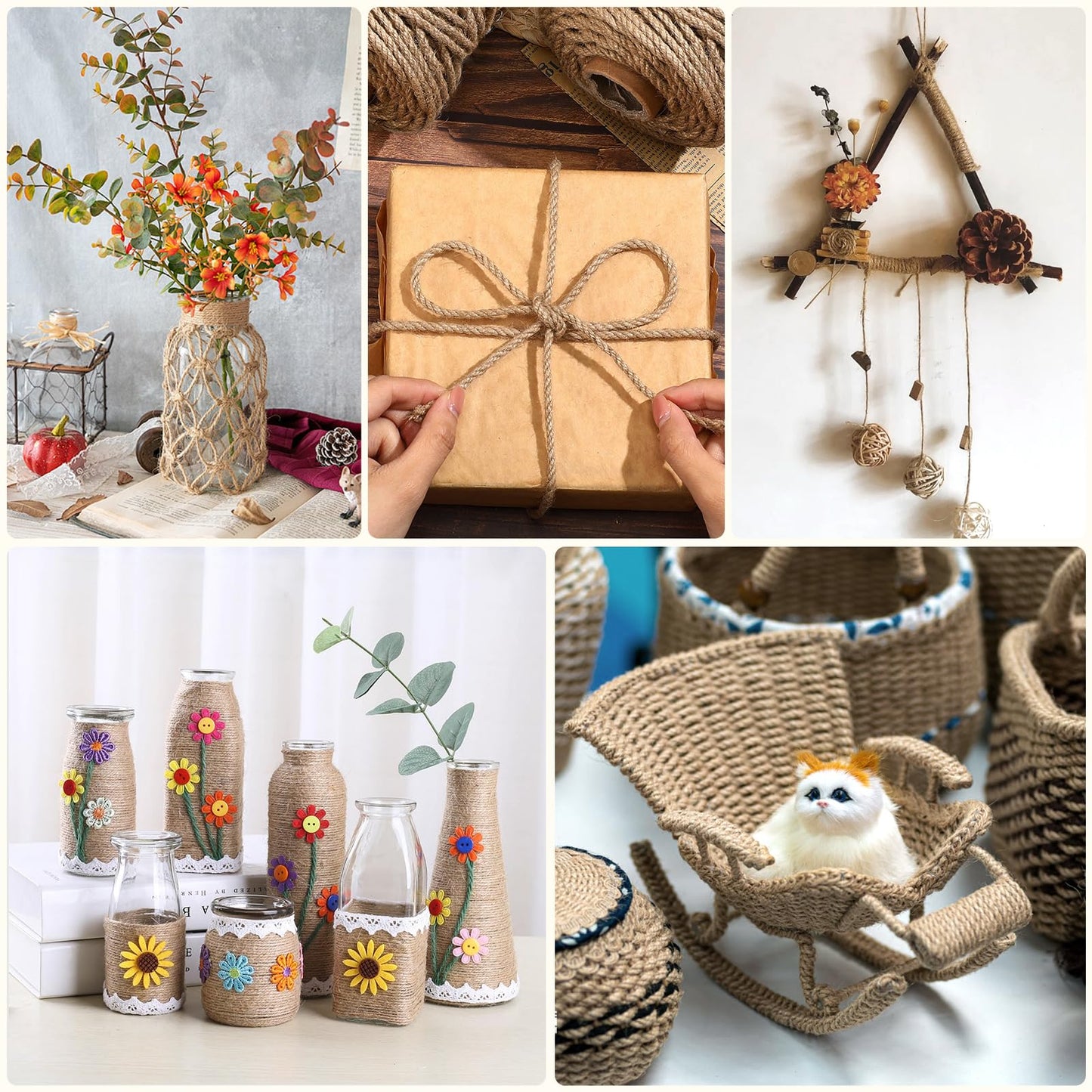 Jute Twine String - 164ft 6mm Eco-Friendly Heavy-Duty Cord for Crafts, Garden & Packaging | Natural Fiber Rope for DIY Decor, Bundling & Industrial Projects