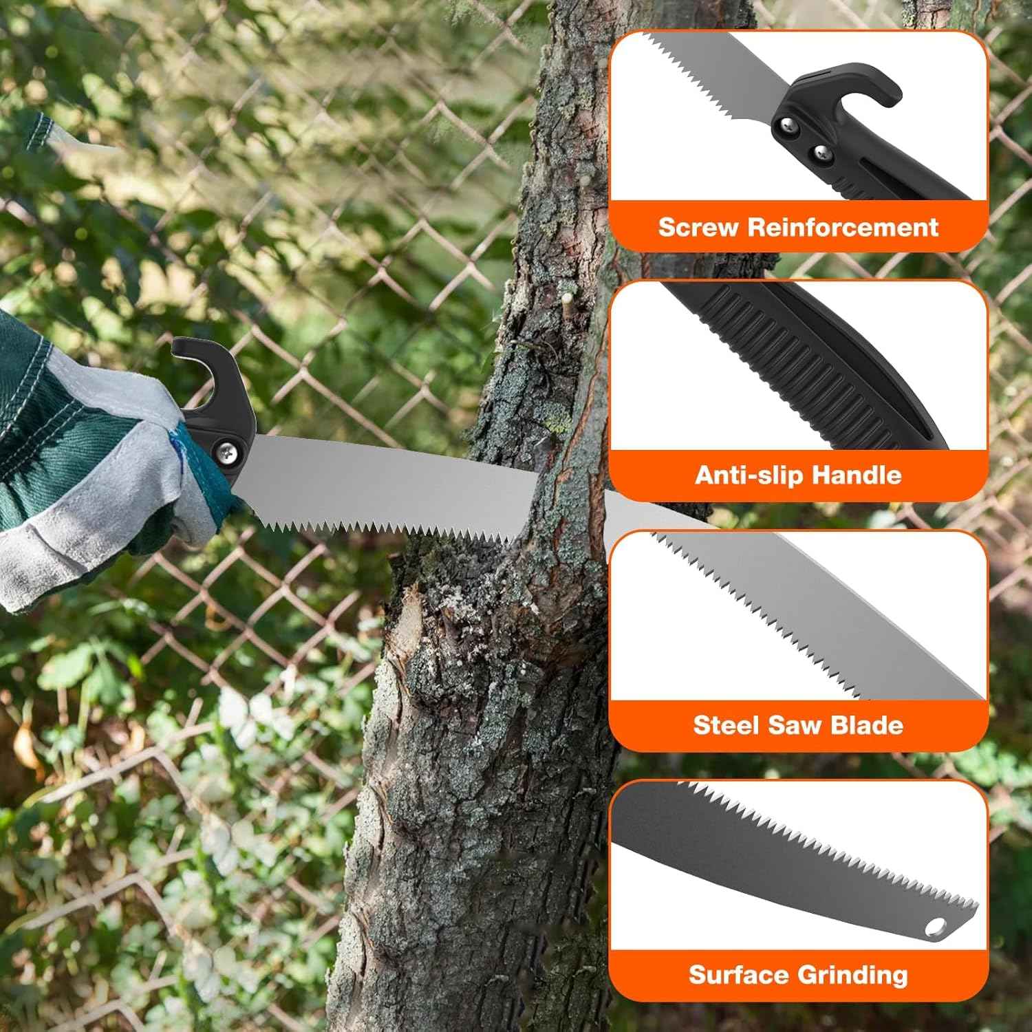 AgiiMan 26FT Telescoping Pole Saw for Tree Trimming - 19" Detachable Pruning Saw with Non-Slip Handle