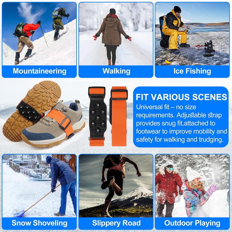 Ice Cleats Mid-Sole Traction Cleats Crampons Anti Slip Cleats for Shoes and Boots 7 Tungsten Studs Snow Grippers with Adjustable Straps Winter Walking on Ice (M- 1 Pair)